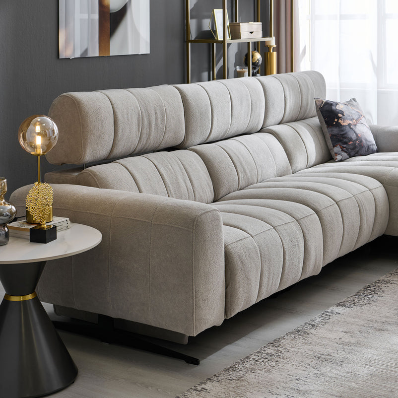 WELBY Colțar, recliner electric, șezlong stânga/dreapta, mecanism tetiere, stofă