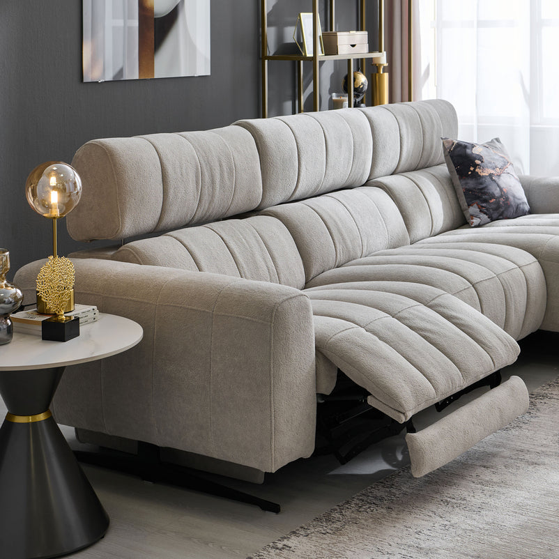 WELBY Colțar, recliner electric, șezlong stânga/dreapta, mecanism tetiere, stofă