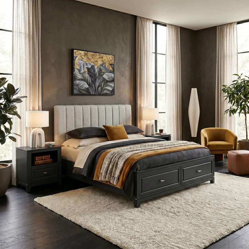 JACKSON Pat tapițat, 180x200cm, somieră și 2 sertare incluse