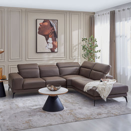 WELDON Colțar cu șezlong dreapta, cu spătar și mecanism tetiere, piele