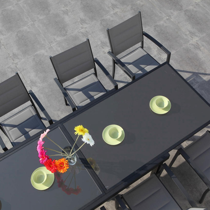 LUCCA Set mobilier terasă/grădină, 8 scaune și masă extensibilă