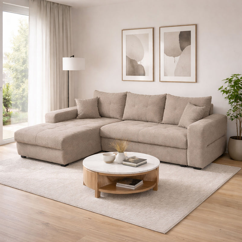 RAUL Colțar extensibil, șezlong stânga/dreapta și ladă depozitare, stofă