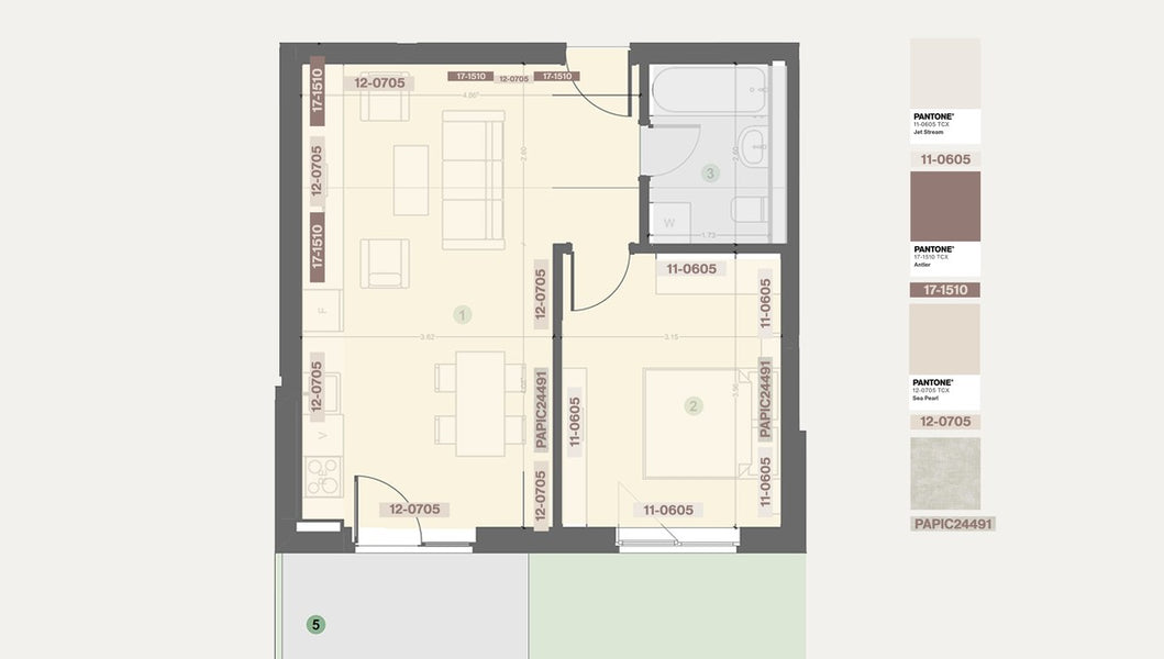 Pachet de amenajare – 2 camere | 44,27 m² | Mid-Century - influente retro