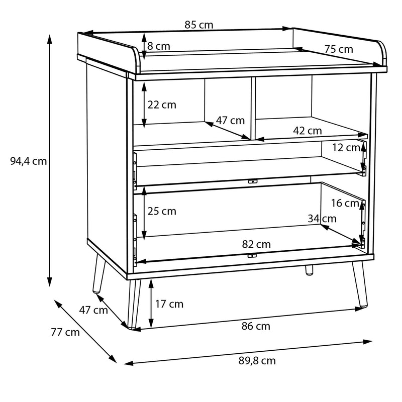 ANYA Comodă copii, 2 sertare, nișă și suport de înfășat