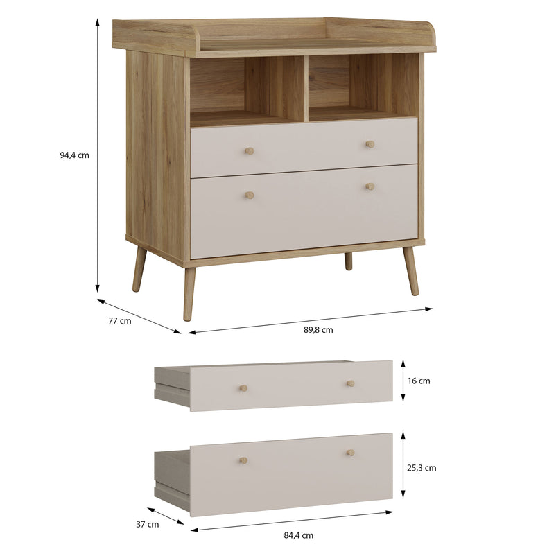 ANYA Comodă copii, 2 sertare, nișă și suport de înfășat