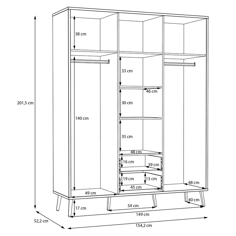 MIRACLE Dulap copii, 3 uși, 2 sertare