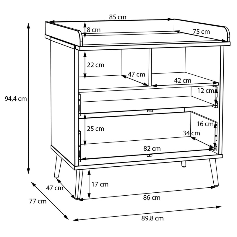 MIRACLE Comodă copii, 2 sertare, nișă și suport de înfășat