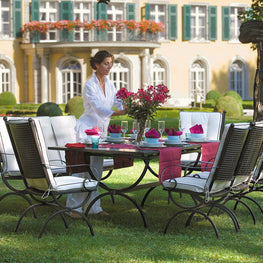 ROMEO ELEGANCE Set mobilier terasă/grădină, 5 scaune, banchetă și masă extensibilă
