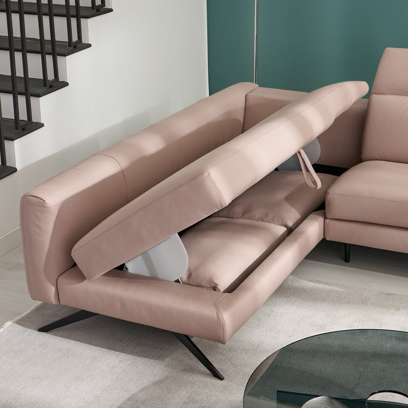 NATUZZI EDITIONS ALLURE Colțar cu șezlong stânga/dreapta, recliner electric și spațiu depozitare, piele