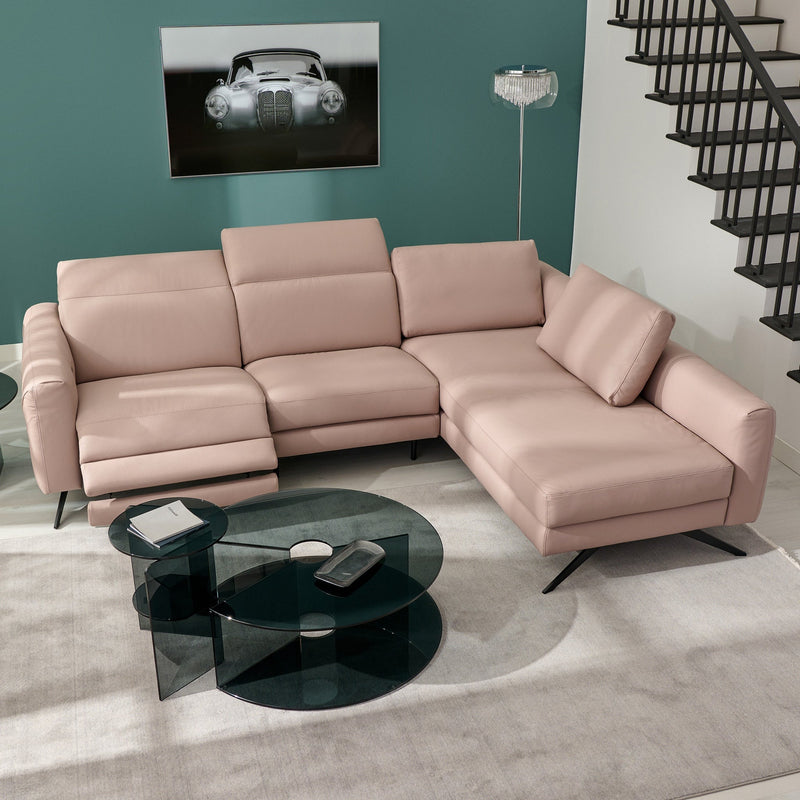 NATUZZI EDITIONS ALLURE Colțar cu șezlong stânga/dreapta, recliner electric și spațiu depozitare, piele