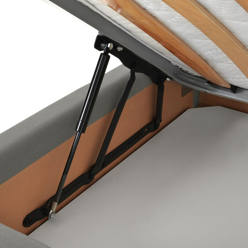 PRAGA Pat tapițat 90x200cm, somieră rabatabilă și ladă depozitare incluse