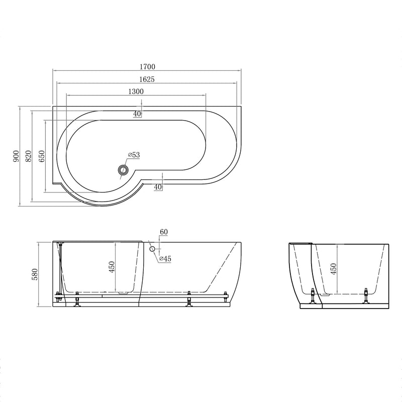 SERRATURA Cada baie stanga, 170x70/90cm, acril