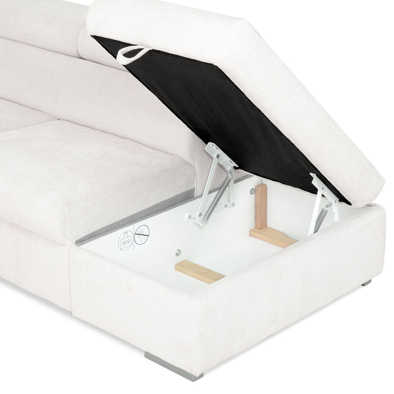 DUNE Colțar extensibil, cu șezlong stânga/dreapta, ladă depozitare, mecanism tetiere, stofă