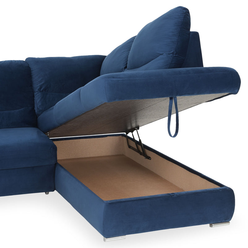 CARLO Canapea extensibilă, șezlong stânga/dreapta, ladă depozitare, stofă