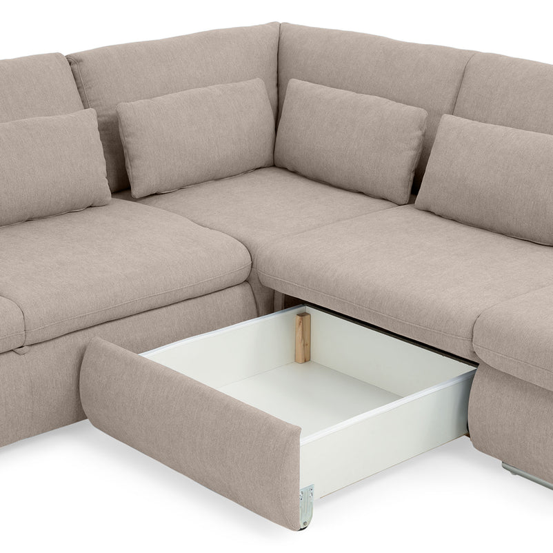 AMADEO Colțar extensibil, șezlong stânga/dreapta, sertar depozitare, stofă