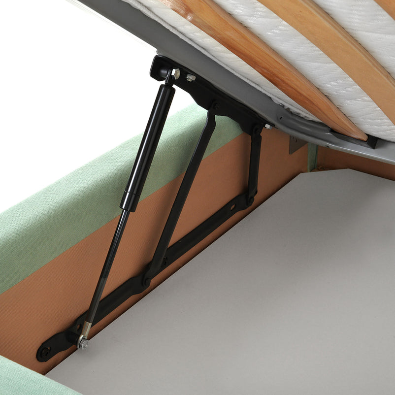 PRAGA Pat tapițat 90x200cm, somieră rabatabilă și ladă depozitare incluse