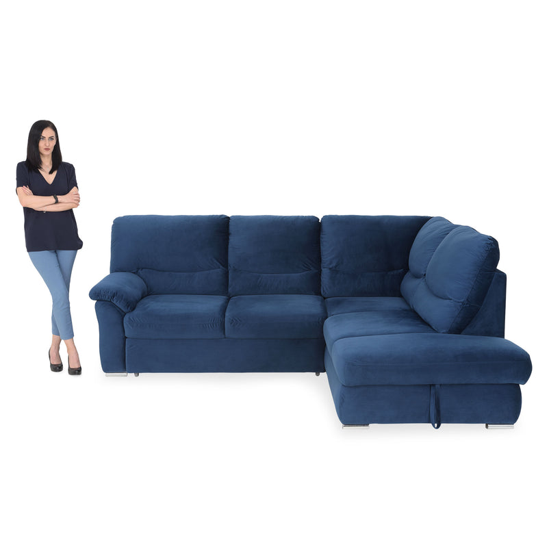 CARLO Canapea extensibilă, șezlong stânga/dreapta, ladă depozitare, stofă