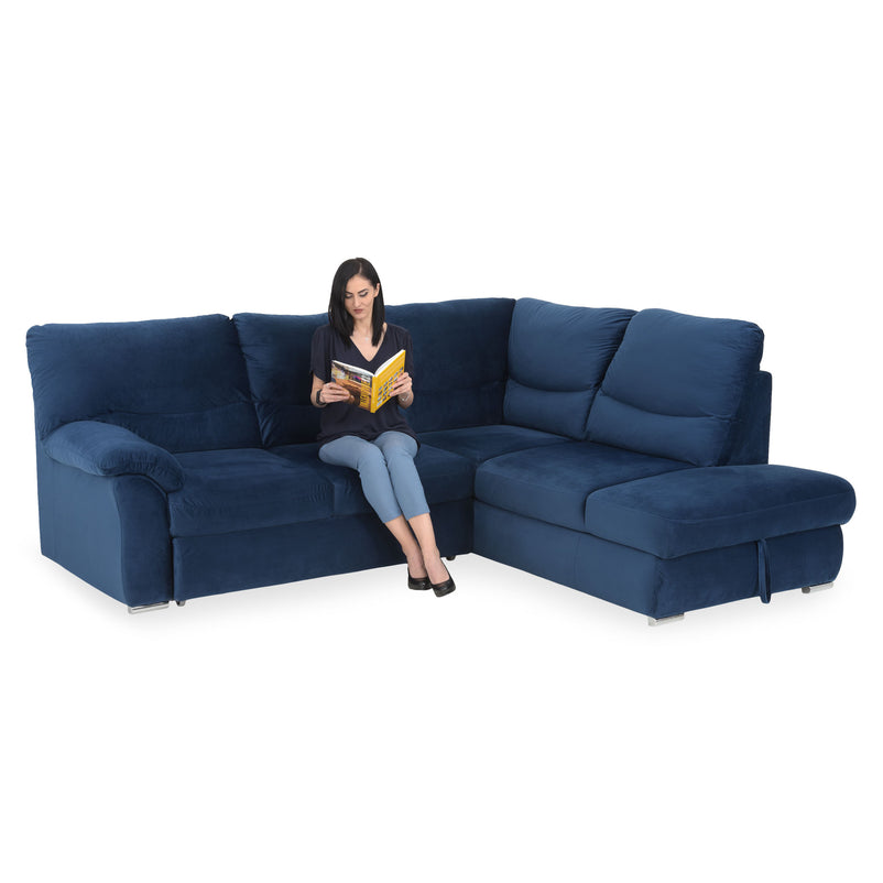 CARLO Canapea extensibilă, șezlong stânga/dreapta, ladă depozitare, stofă