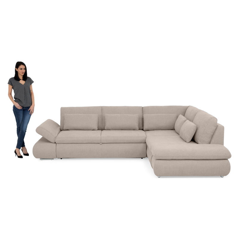 AMADEO Colțar extensibil, șezlong stânga/dreapta, sertar depozitare, stofă