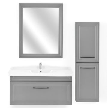 DESIGN Set mobilier baie, mască lavoar, ceramic, oglindă și dulap înalt de la Mobexpert