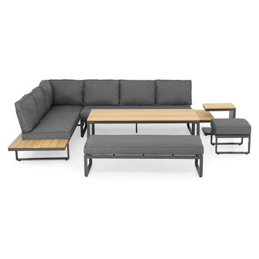 TOLEDO Set mobilier terasă/grădină, 2 canapele, banchetă, taburet, măsuță colț și măsuță de cafea