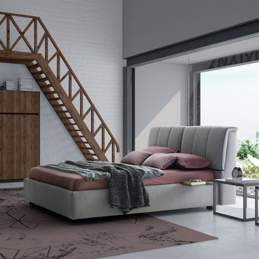 DENNIS Pat tapițat, 160x200cm, somieră și depozitare la tablie incluse