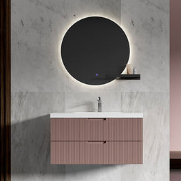 THEMIS Set mobilier baie, mască lavoar 2 sertare, lavoar compozit și oglindă LED