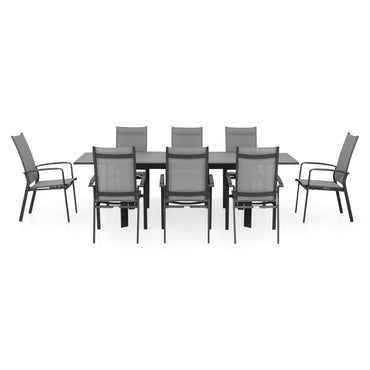 CERAMIC Set mobilier terasă/grădină, 8 scaune cu spătar reglabil și masă extensibilă