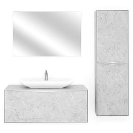 MONO Set mobilier baie, mască lavoar 1 sertar, lavoar ceramic, oglindă LED și dulap înalt