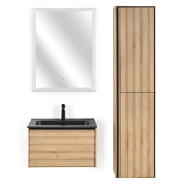 ZURICH Set mască lavoar, 1 sertar, lavoar compozit, oglindă LED și dulap suspendat