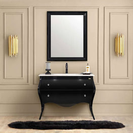 PRESTIGE Set mobilier baie, mască lavoar 2 sertare, lavoar ceramic și oglindă