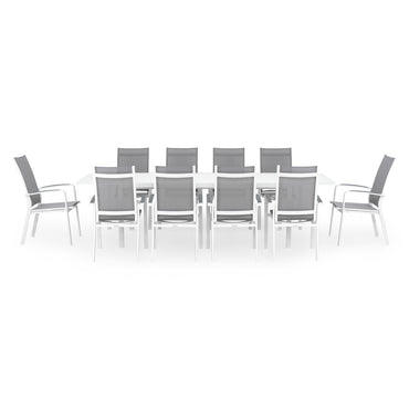 COSMO Set mobilier terasă/grădină, 10 scaune cu spătar reglabil și masă extensibilă