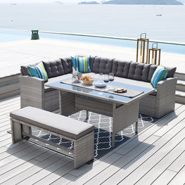 LAGUNA Set mobilier terasă/grădină, 2 canapele, taburet și masă