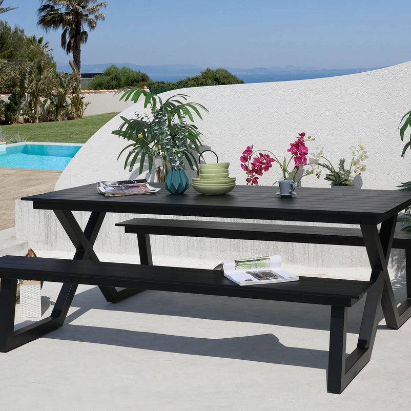 ITHAQUE Set mobilier gradina/terasa, masa cu 2 banchete