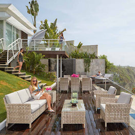CIELO Set mobilier terasă/grădină 2 fotolii, canapea, măsuță cafea și măsuță colț