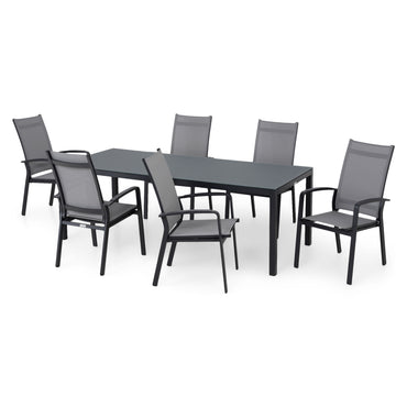 PROSSECO Set mobilier gradina/terasa, 6 scaune cu spatar reglabil si masa
