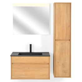 VILLACH Set mască lavoar, 1 sertar, oglindă LED și dulap baie suspendat