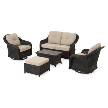 CANNET Set mobilier terasă/grădină, 2 fotolii rotative, canapea, taburet și măsuță de cafea