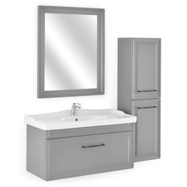 DESIGN Set mobilier baie, mască lavoar, ceramic, oglindă și dulap înalt