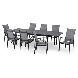 COSMO Set mobilier terasă/grădină, 8 scaune cu spătar reglabil și masă extensibilă