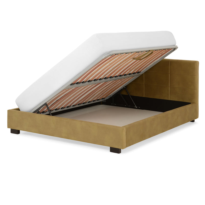 PRAGA Pat tapițat, 160x200cm, somieră rabatabilă și ladă depozitare incluse