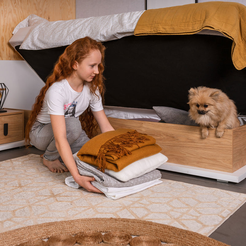 MELINA Pat copii, 90x200, ladă depozitare, saltea și somieră incluse