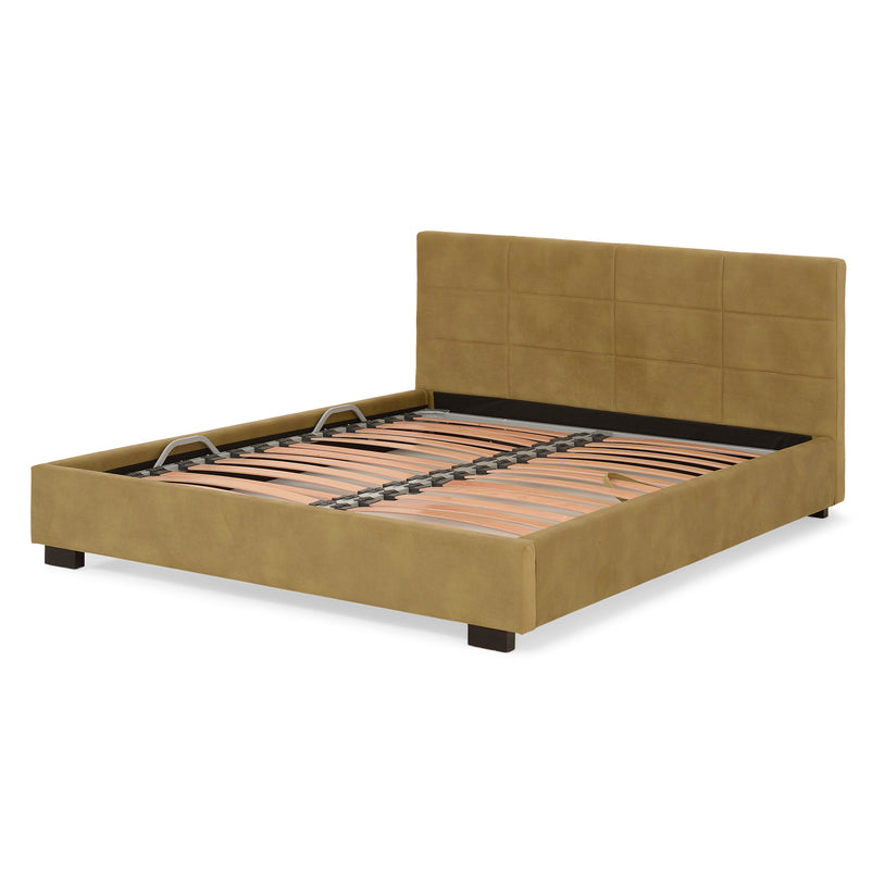 PRAGA Pat tapițat, 160x200cm, somieră rabatabilă și ladă depozitare incluse