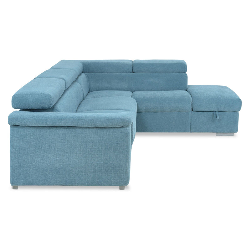 DUNE Colțar extensibil, cu șezlong stânga/dreapta, ladă depozitare, mecanism tetiere, stofă