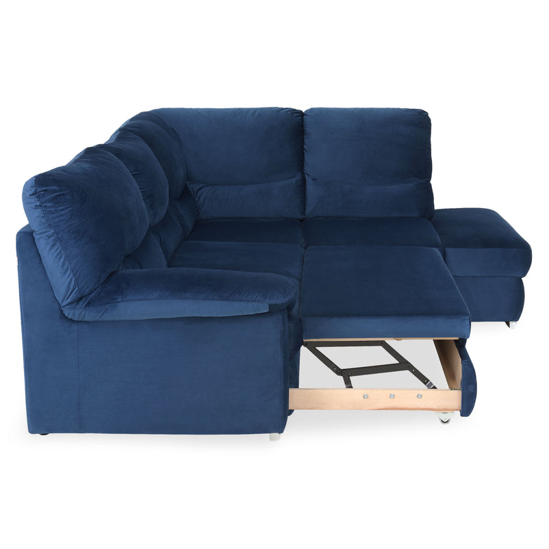 CARLO Canapea extensibilă, șezlong stânga/dreapta, ladă depozitare, stofă