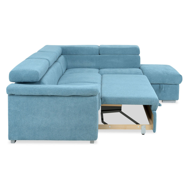 DUNE Colțar extensibil, cu șezlong stânga/dreapta, ladă depozitare, mecanism tetiere, stofă