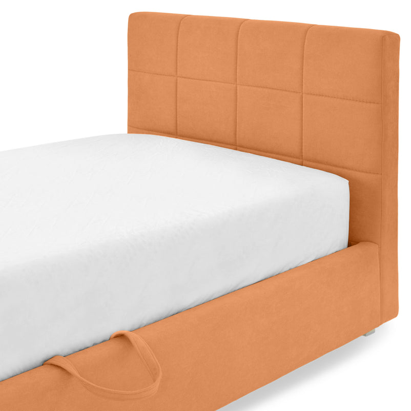 PRAGA Pat tapițat 90x200cm, somieră rabatabilă și ladă depozitare incluse