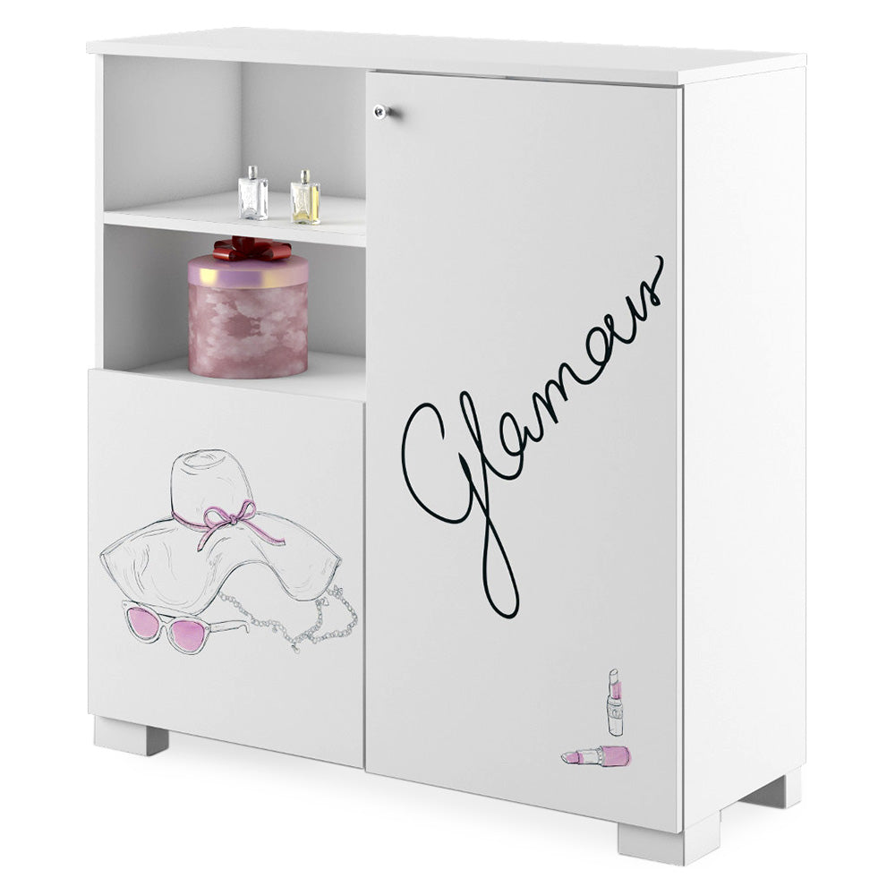 FANCY PINK Comoda inalta copii, 2 usi, MDF și PAL