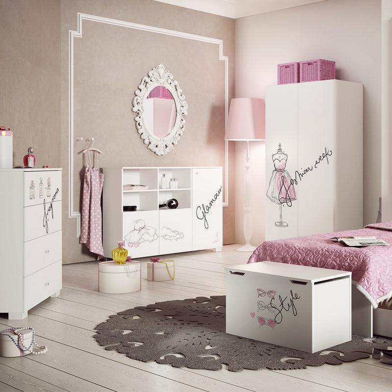 FANCY PINK Comoda lata copii, 3 usi, MDF si PAL