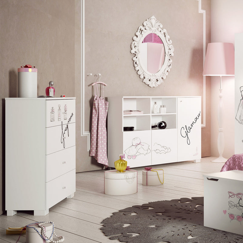 Comoda Roz Comoda inalta, 4 sertare, MDF si PAL FANCY PINK